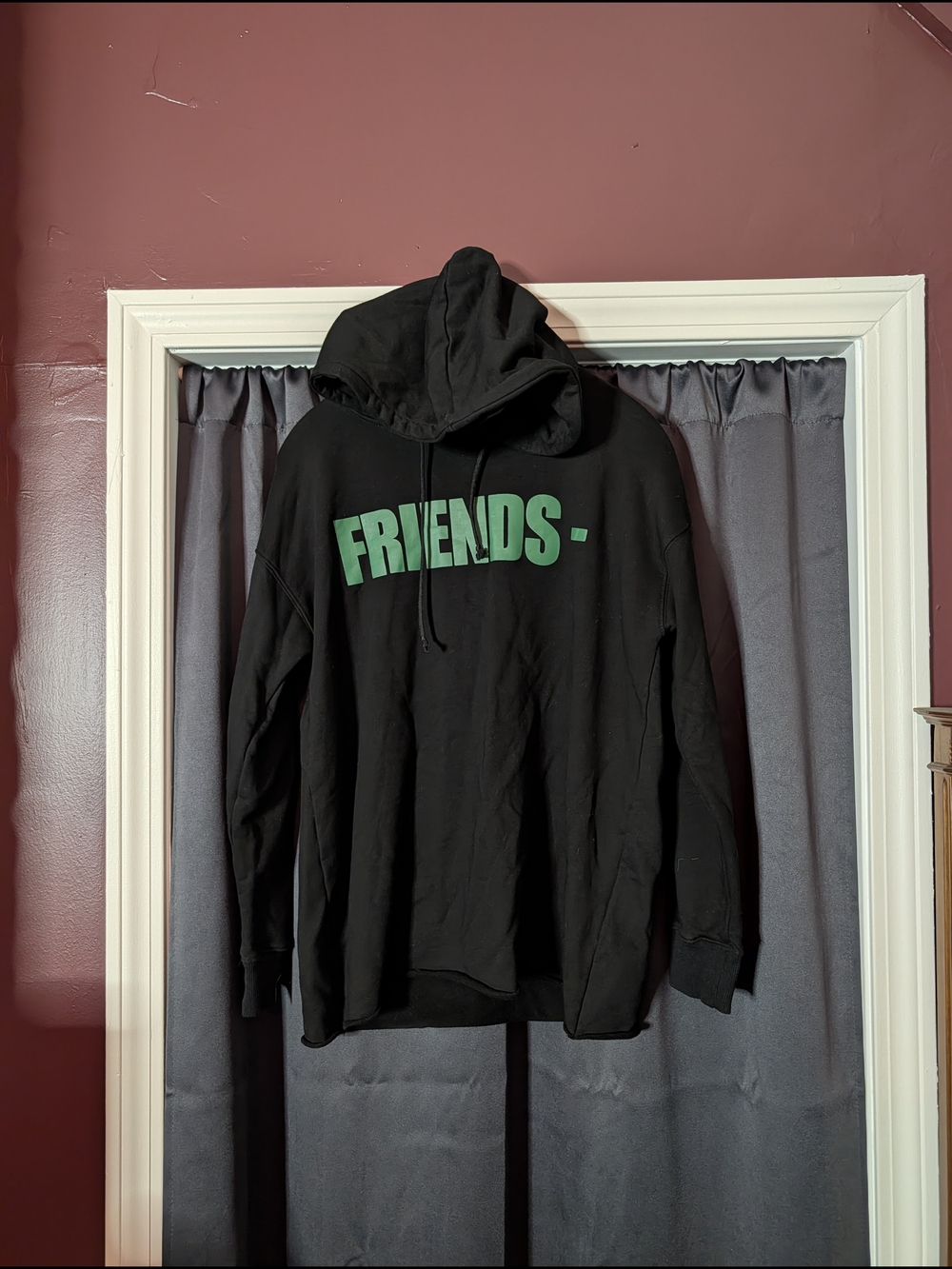 VLONE Black Hoodie with Green FRIENDS- Logo Made In USA French Cotton Terry M